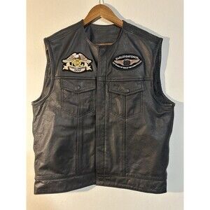 Street & Steel L Leather Vest Harley Davidson Patches & More "Don't Tread On Me"